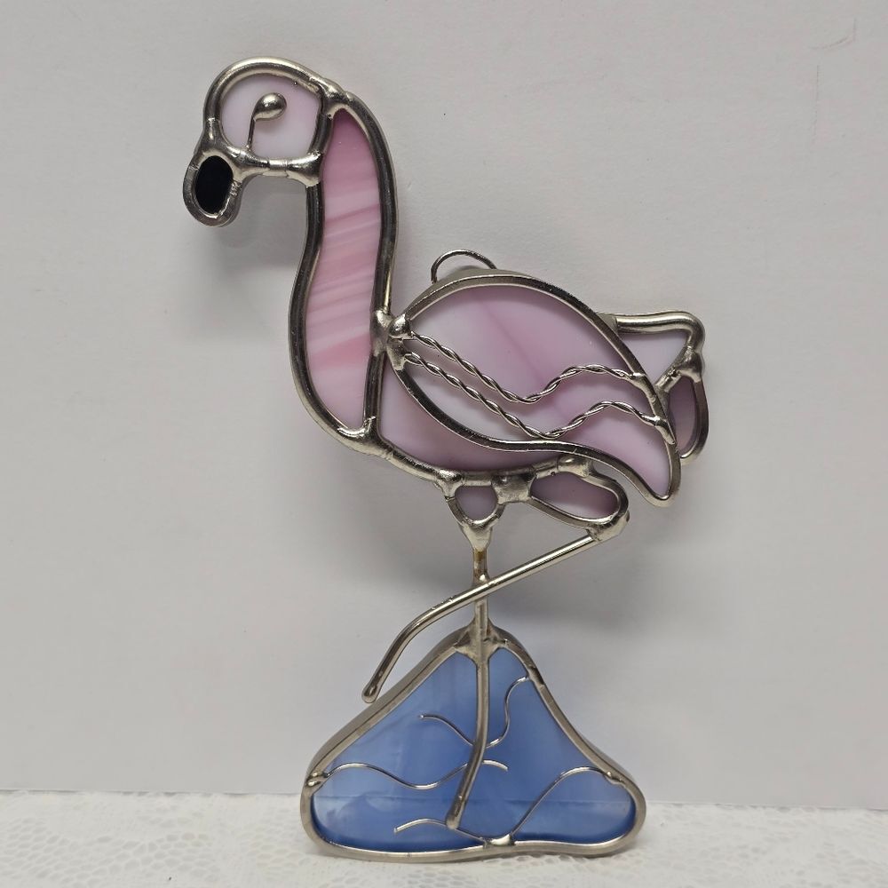 Vintage Stained Glass Flamingo Sun Catcher Ornament Summer Tiki Bar Decor